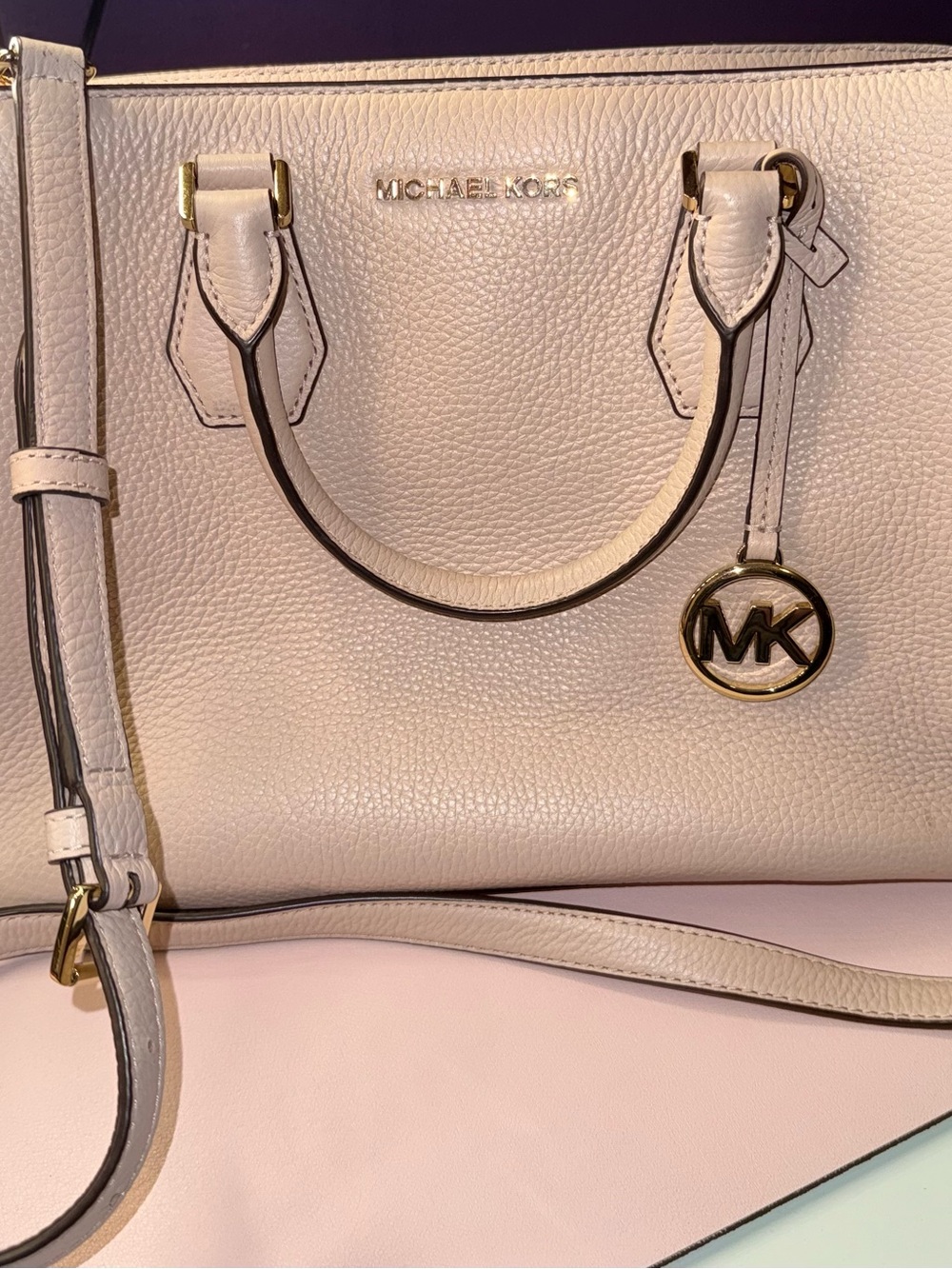 Michael Kors Light Pink Leather Satchel with Gold Accents